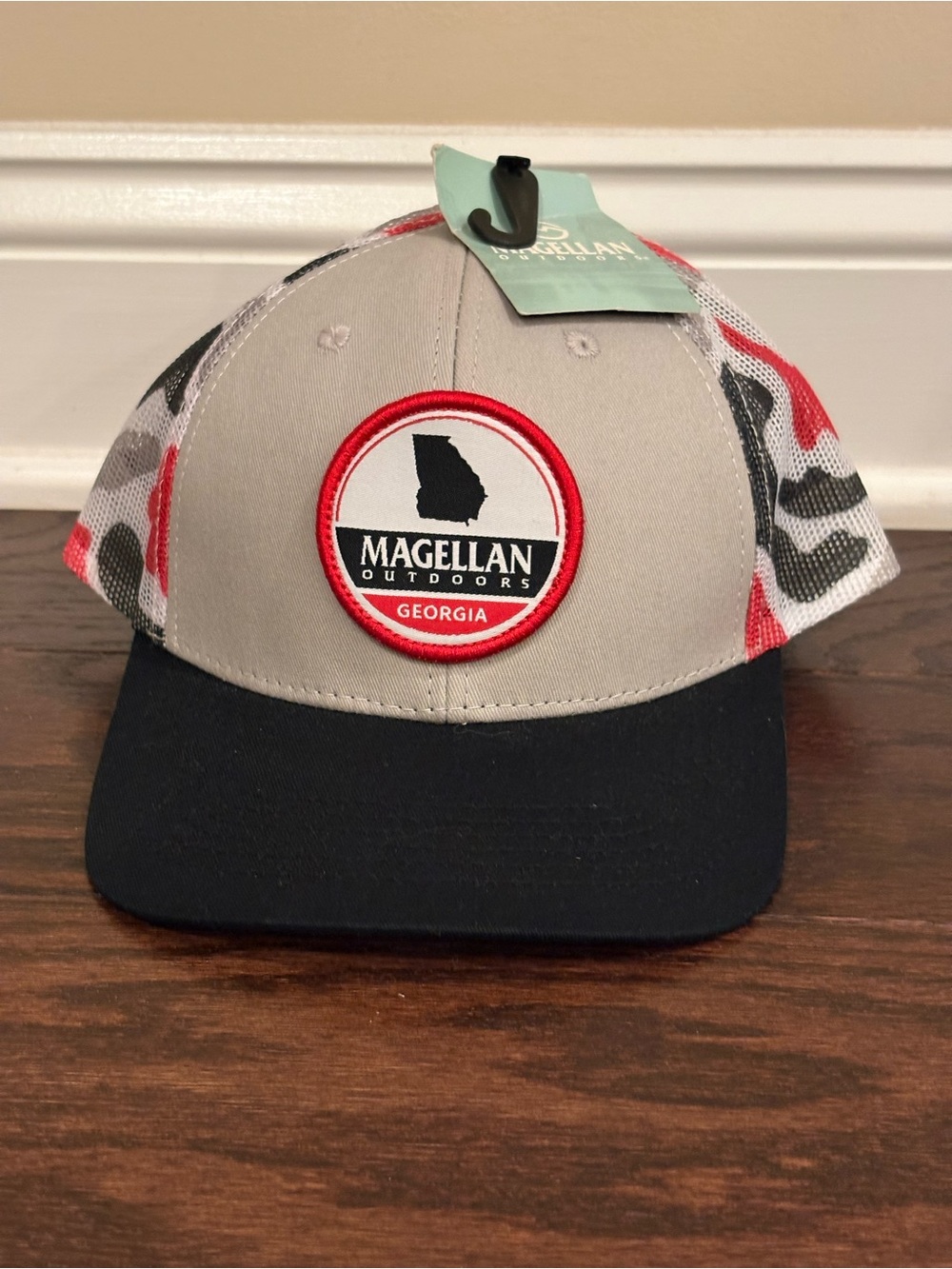 NEW Magellan Outdoors Georgia State Patch Trucker Red Black Camo Snapback OS NWT